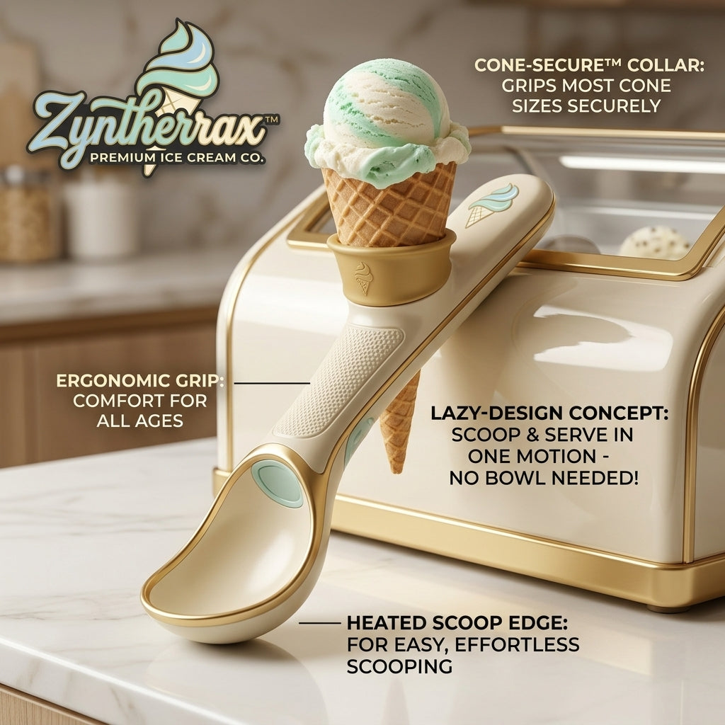 Zyntherrax™ Cone-Secure™ Lazy-Design Ice Cream Scoop